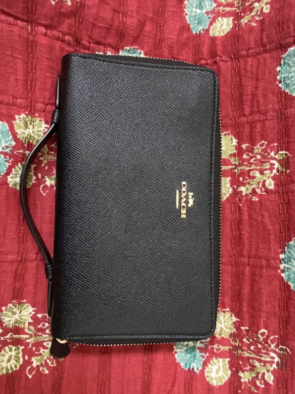 COACH Crossgrain Leather Wallet, Double Zip F23334 | BLACK